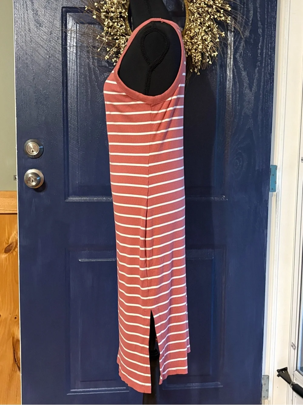 Old Navy Ribbed Halter Midi Dress in Rust and White Stripes size SP NWT
